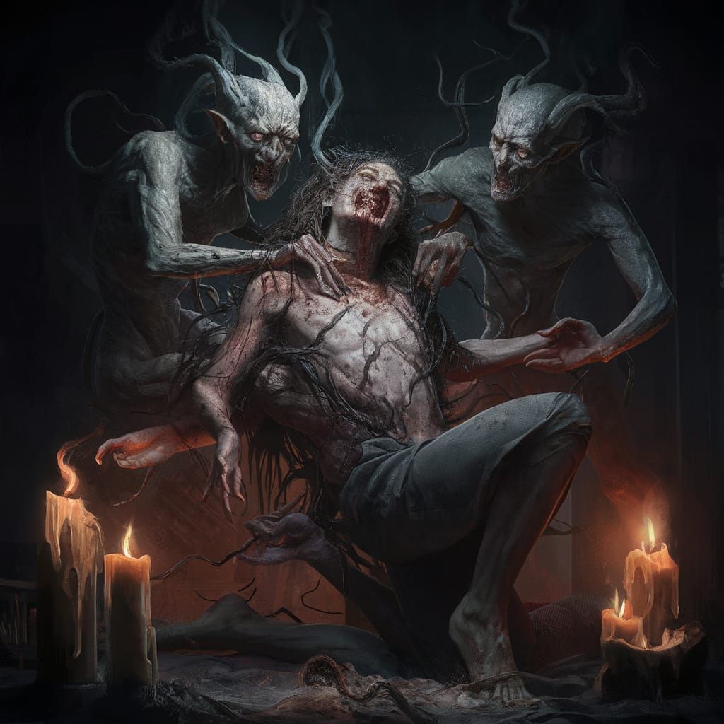 Eerie Demonic Possession Scene by Greg Rutkowski
