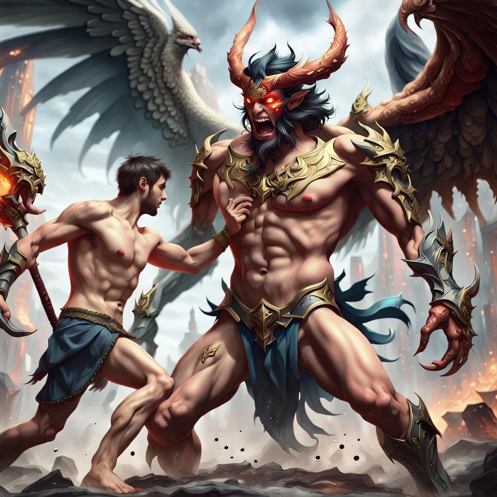 Epic Battle: Man, Demon King, and Angel