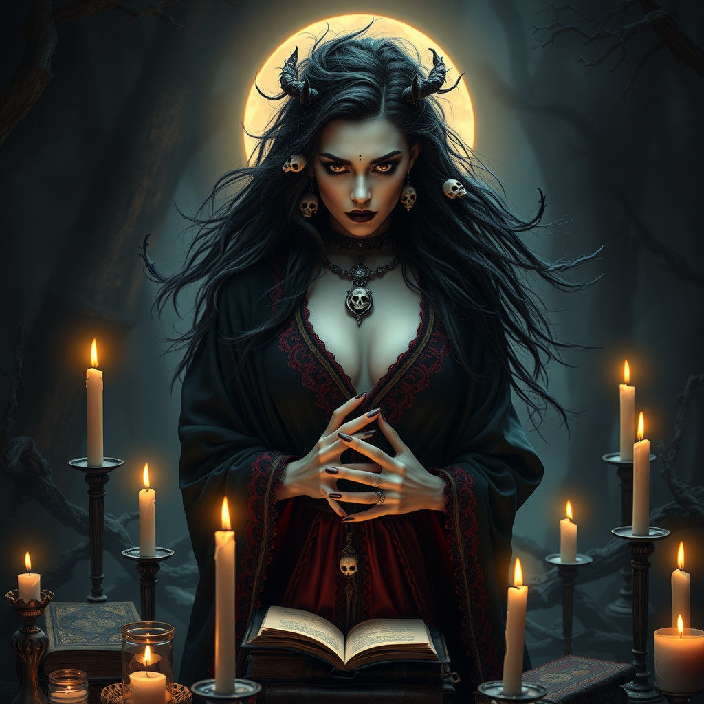 Mystical Necromancer Invoking Shadows in Hyperrealistic Deta...