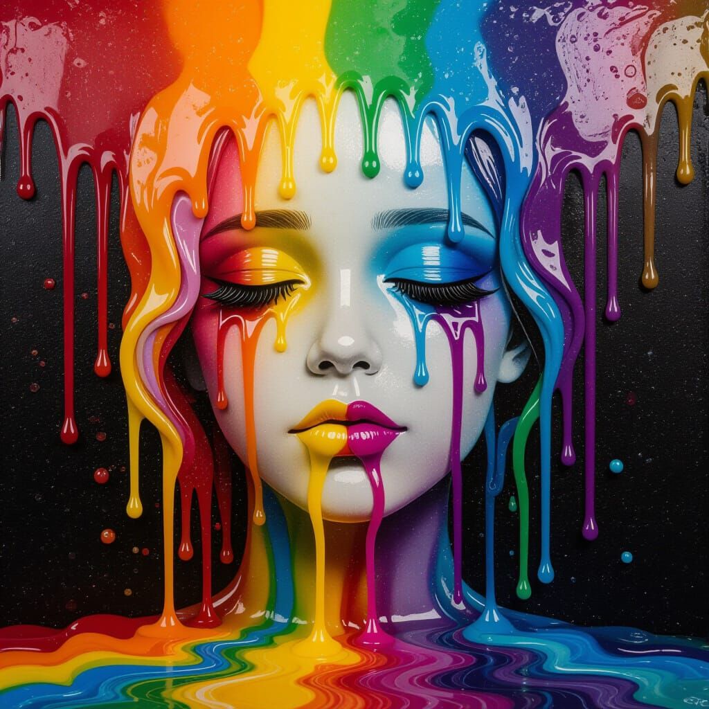Melting Wax Art: Lonely Girl's Colorful Face