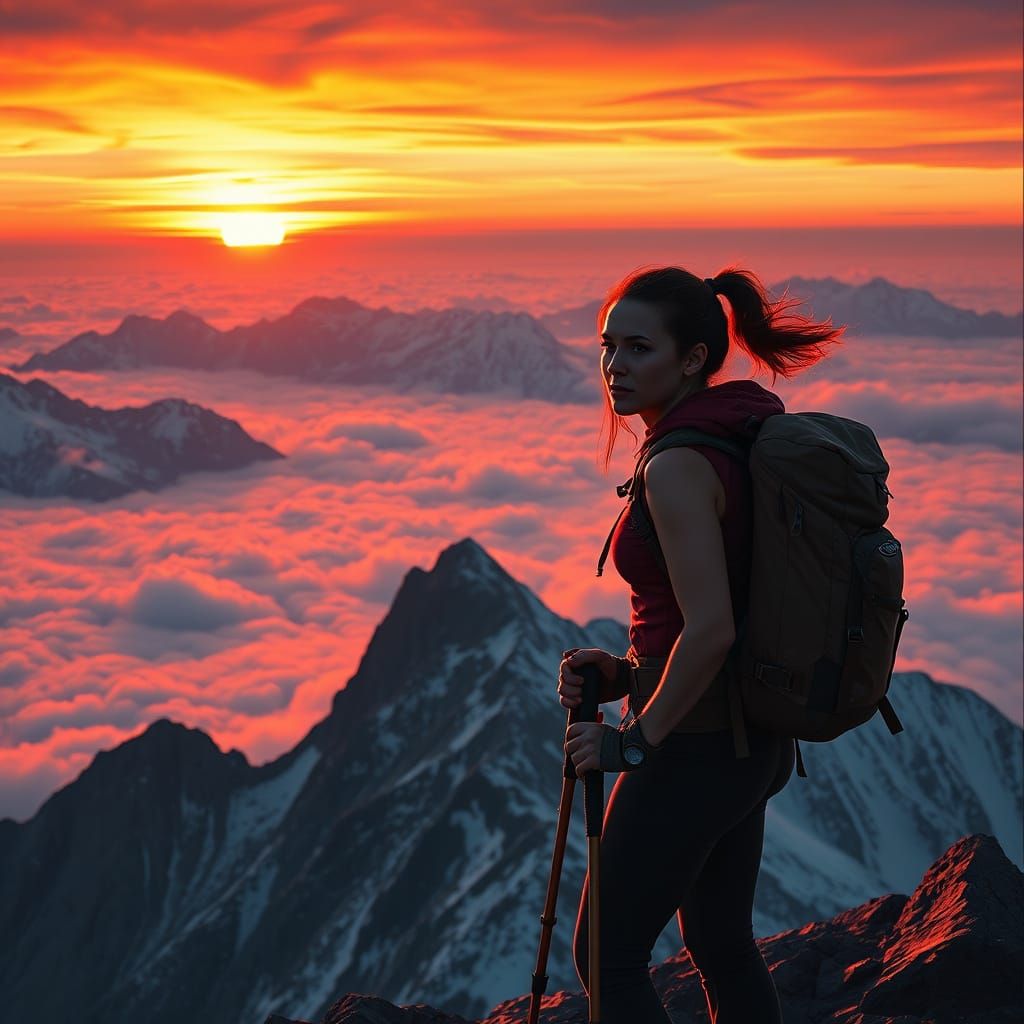 Exhausted Hiker Discovers Hidden Mountain Vista at Sunset