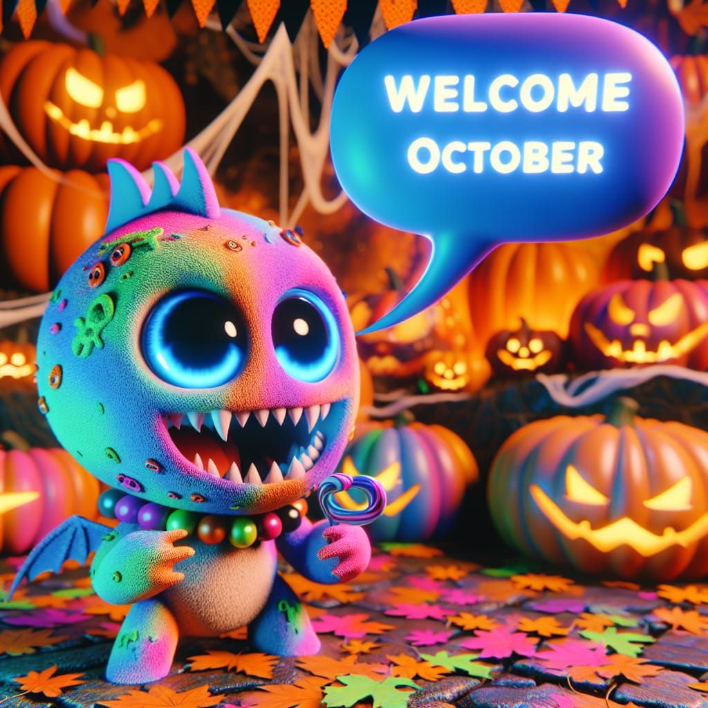 Adorable Creature Welcomes October in Halloween Scene