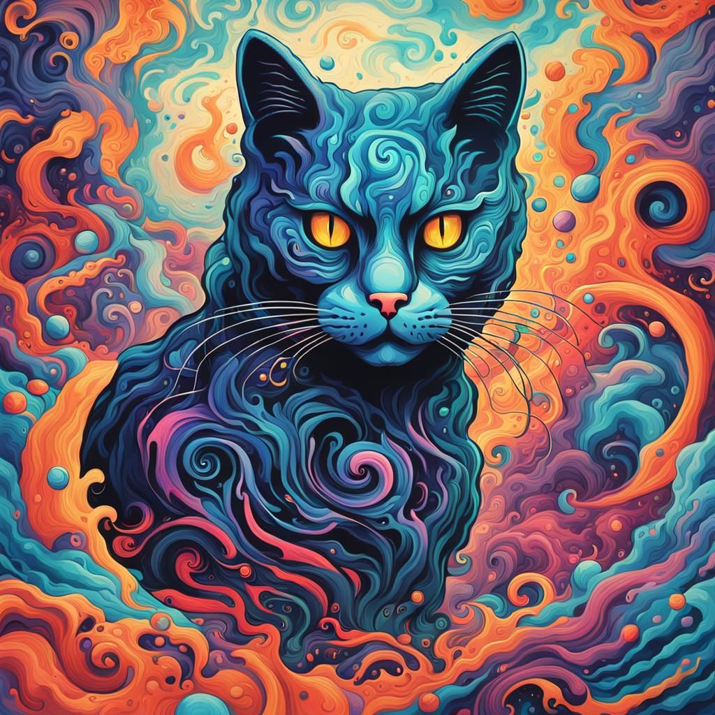 Psychedelic Horror: Water Cat Masterpiece in 8K