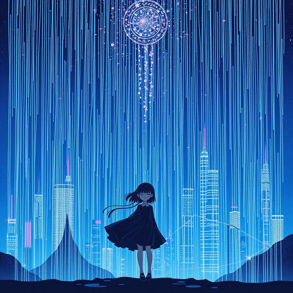 Girl in Rain: Maximalist 2010s Anime with Glitch Effects