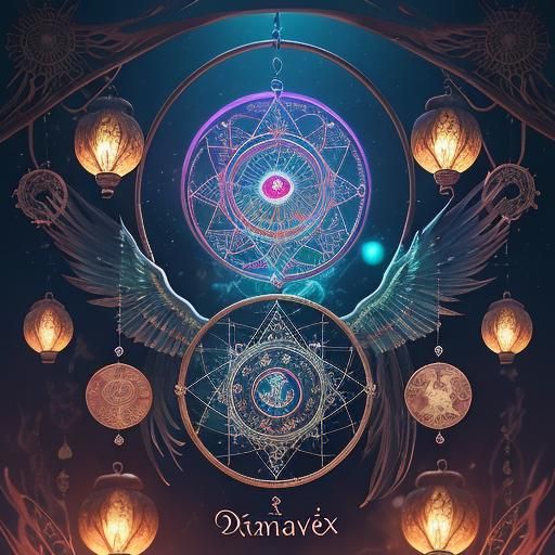 Mystical Dreamcatcher with Tarot Cards in Manga Style