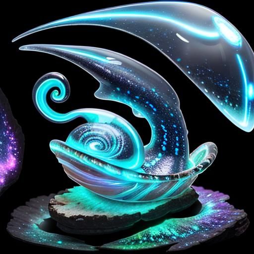 Bioluminescent Glass Snail Shell in Broken Landscape
