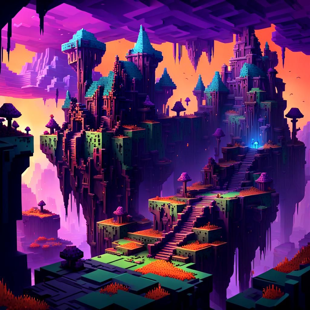 Nightmarish Nether Fortress Decay in Minecraft Concept Art