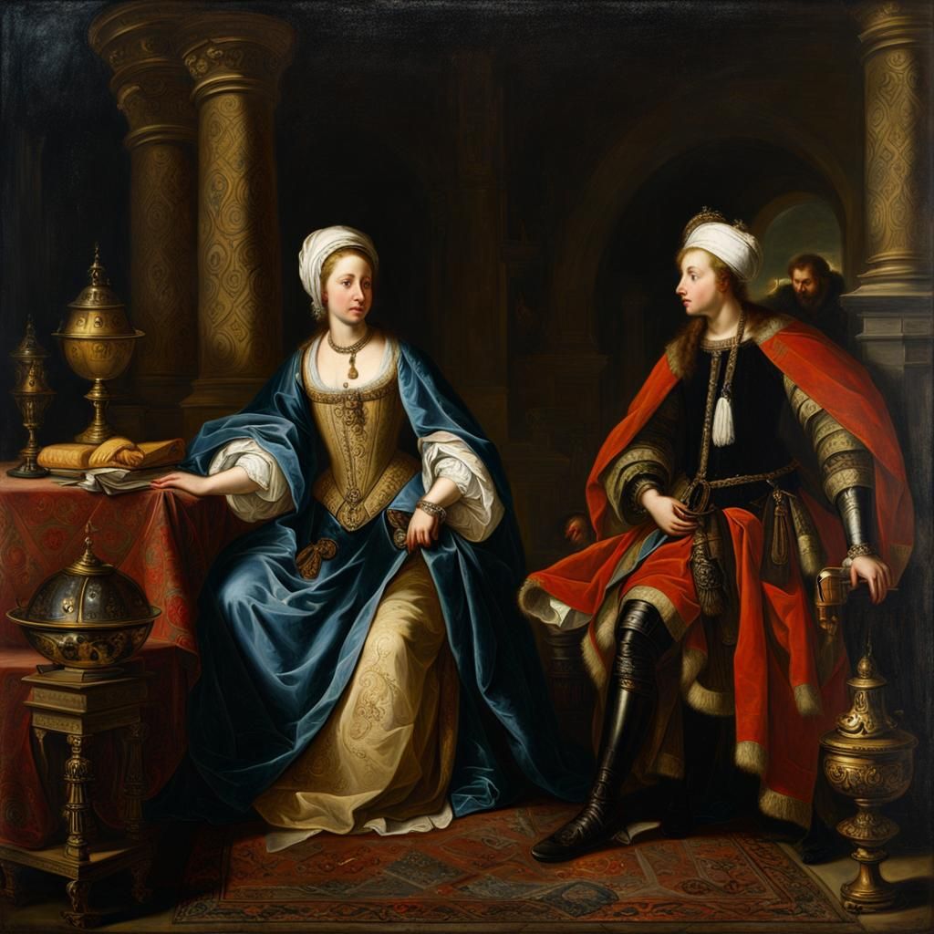 Esther and Mordecai: Oil Painting on Canvas