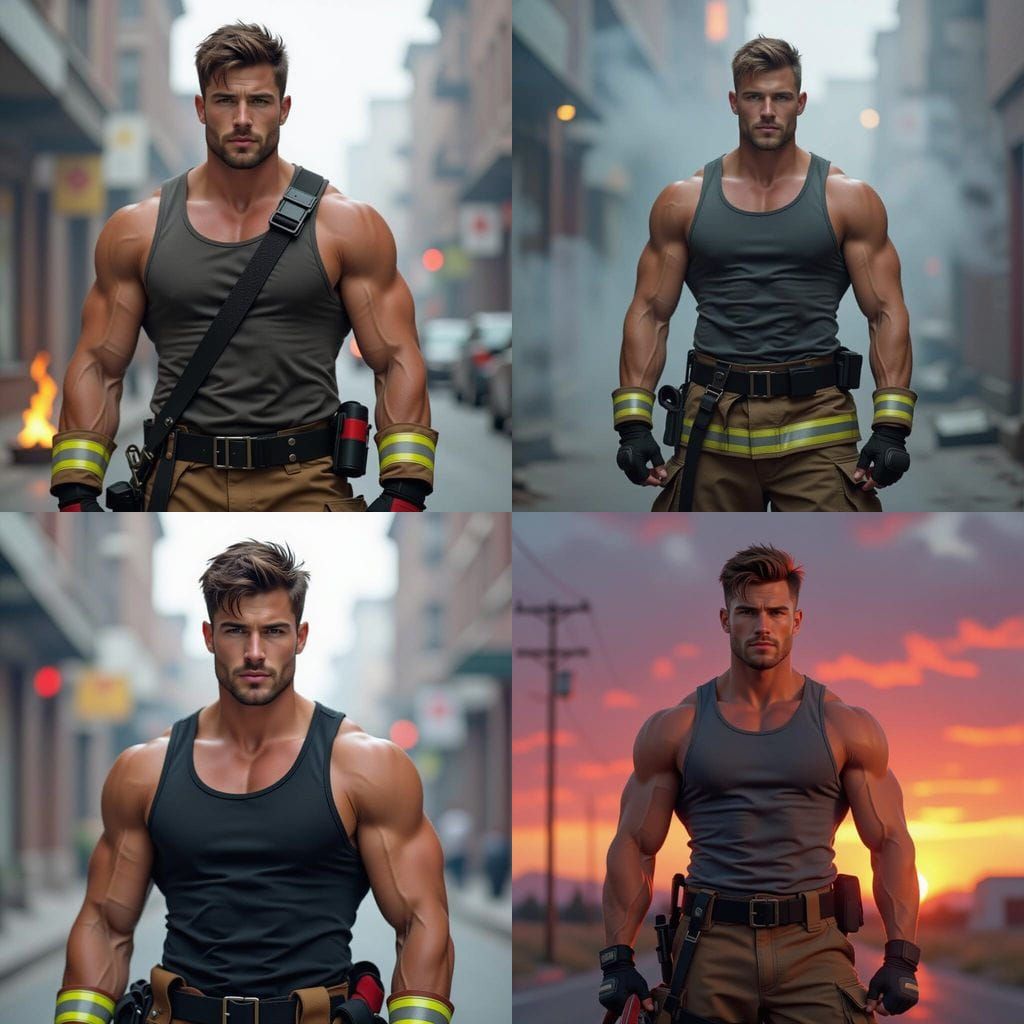 Handsome Muscular Firefighter in Sando