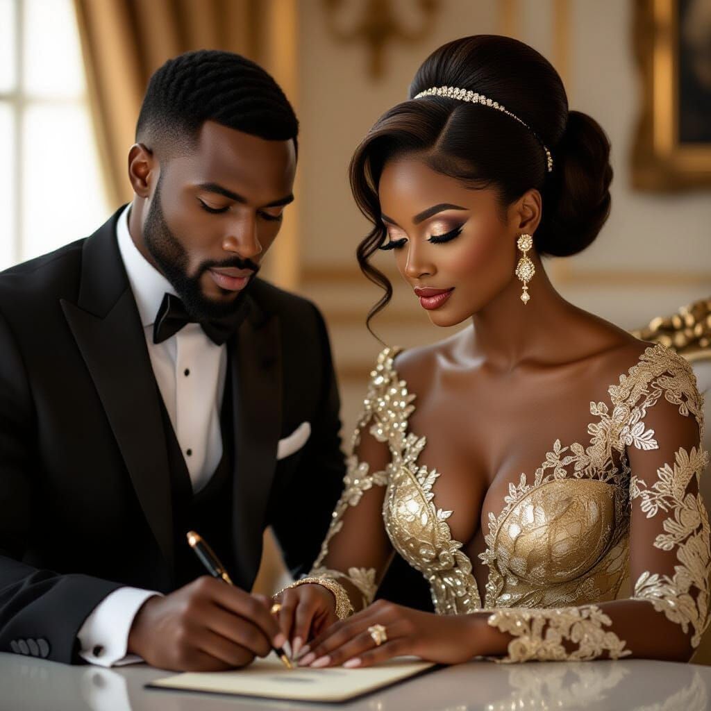 Elegant Portrait of Man Watching Woman Write