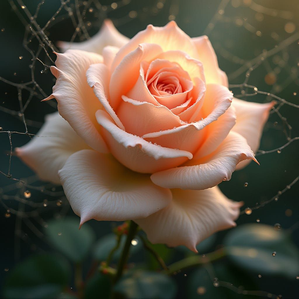 Ethereal Rose in Intricate Spiderweb Frame