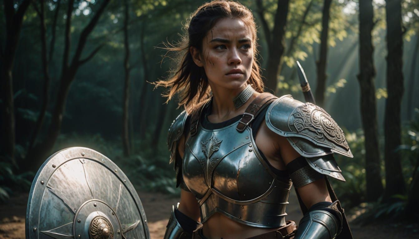 Warrior Princess in Sports Bra Armor with Sword