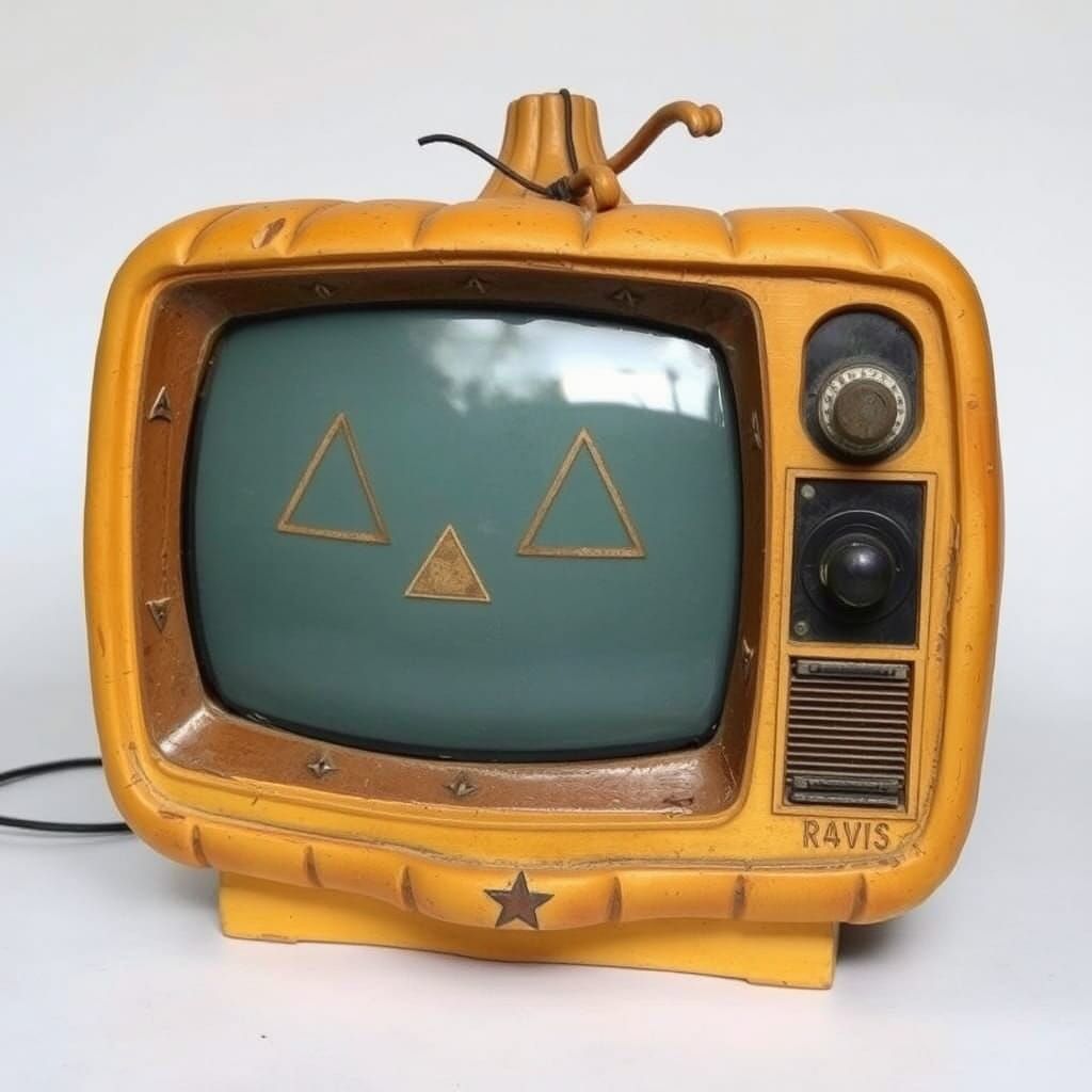 Vintage TV Carved as Jack-o'-Lantern
