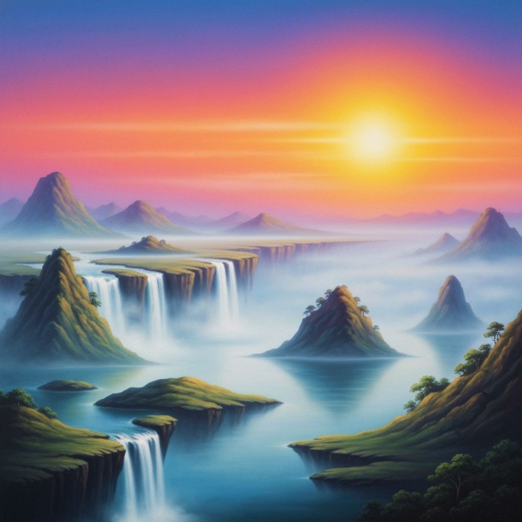 Surreal Island Landscape in Airbrush Style
