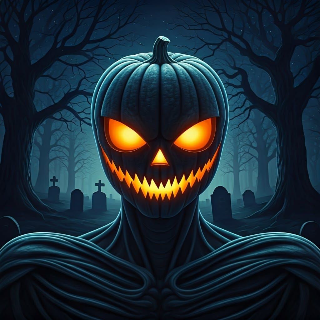 Halloween Alien in Beksiński-Inspired Graveyard