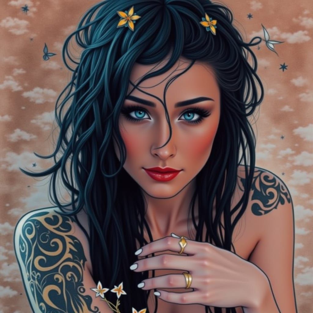 Goddess of Night in Art Nouveau Style