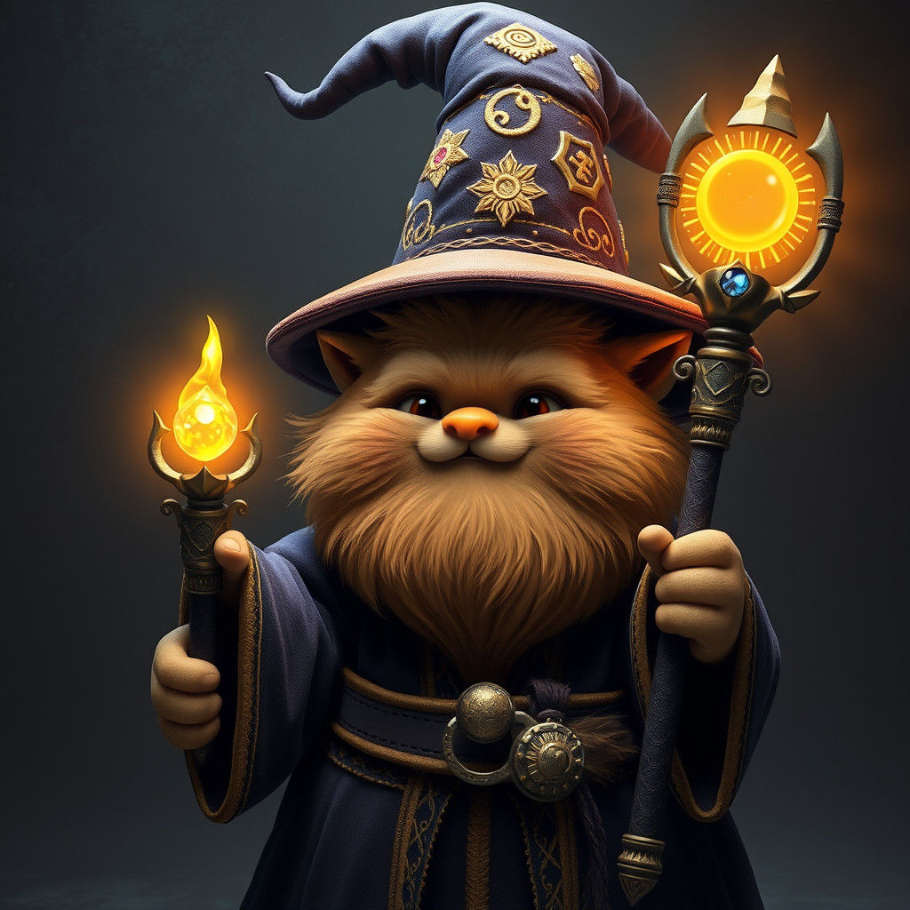 Enchanting Fluffy Wizard Cat with Radiant Staff