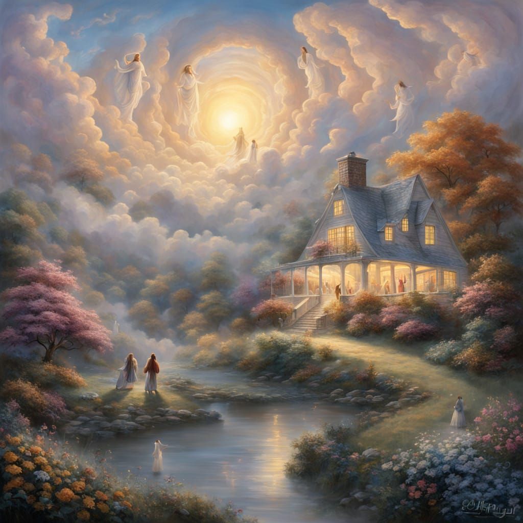 People Rising to Heaven in a Dreamlike Rapture Scene