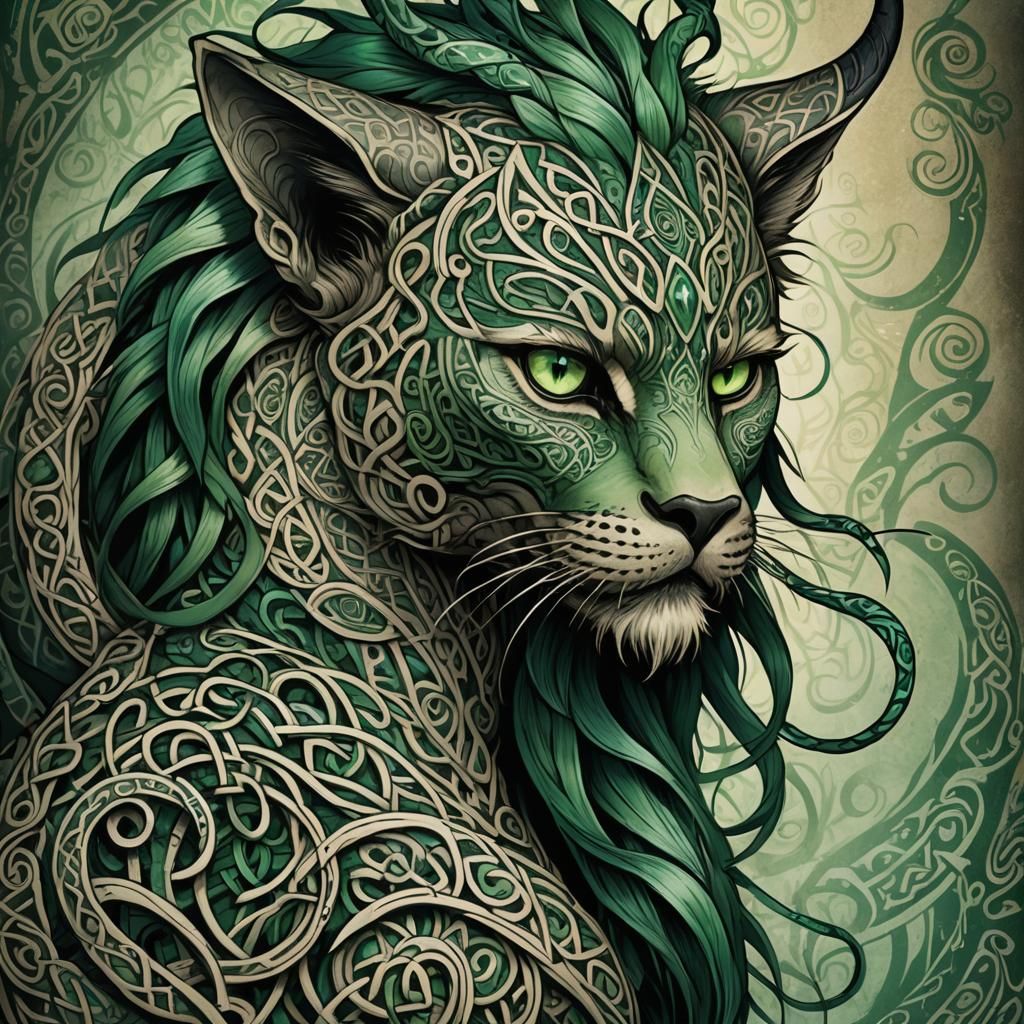 Celtic Punk Humanoid Beast with Emerald Eyes