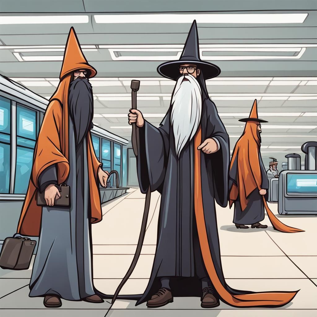 Confused Wizards at Airport Baggage Claim