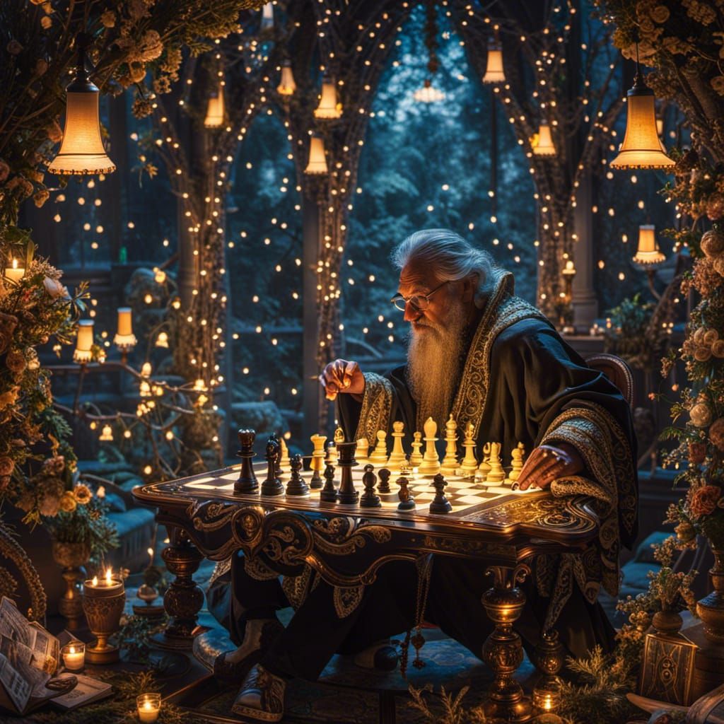Enchanted Chess Game with a Mysterious Sorcerer