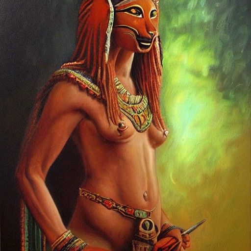 Sekhmet: Egyptian Goddess in Oil Painting Style