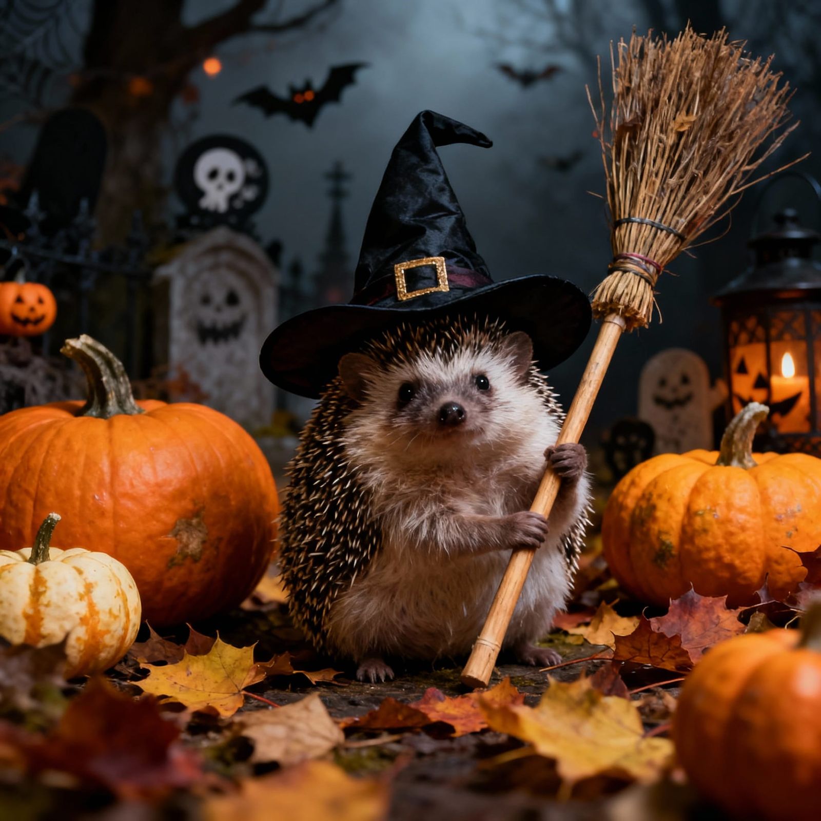 Cute Hedgehog in Witch Hat for Halloween