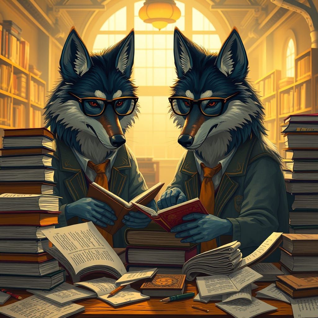 Mystical Wolves in Academic Attire Create Textbooks in Cozy ...