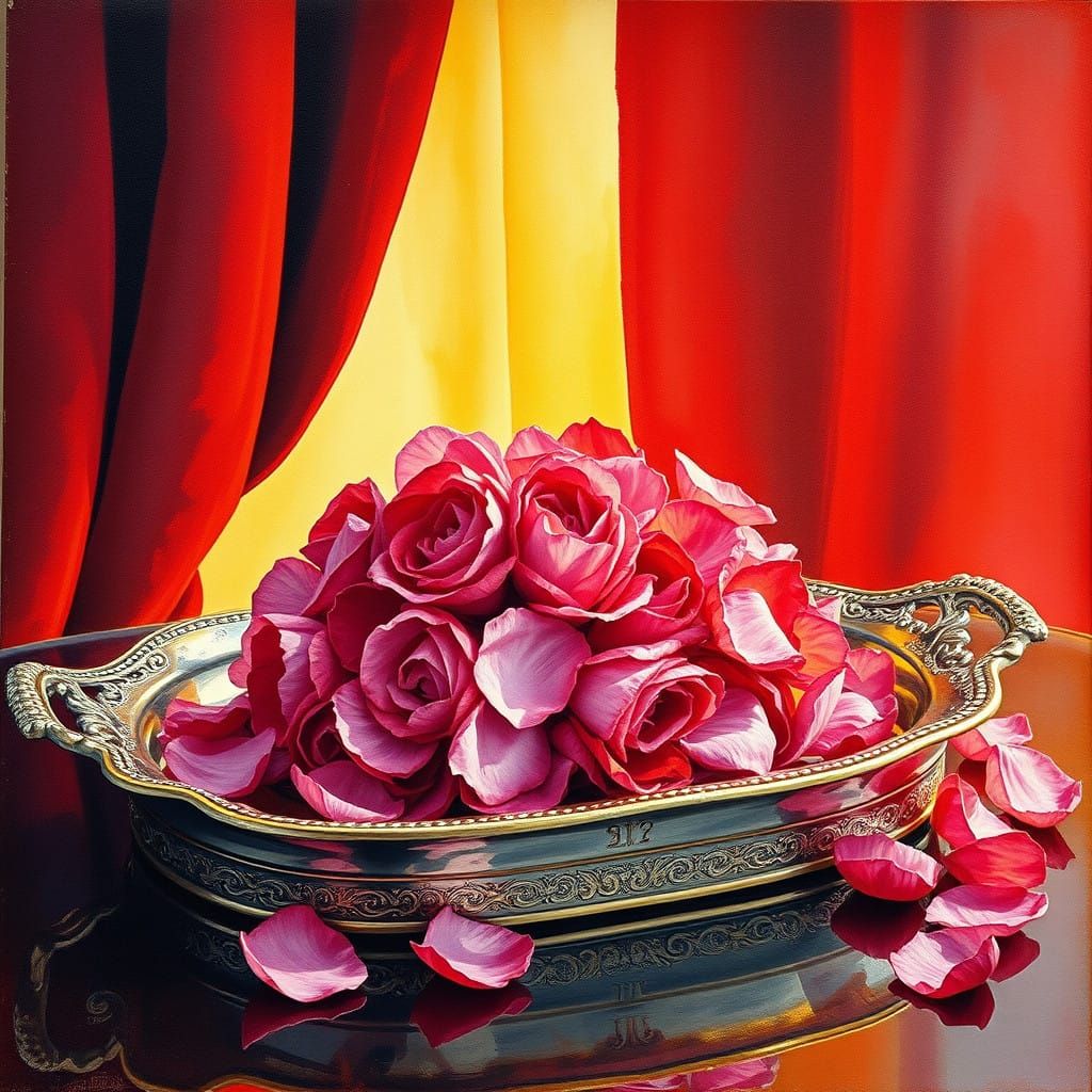 Delicate Rose Petal Arrangement in Luxurious Old Master Styl...
