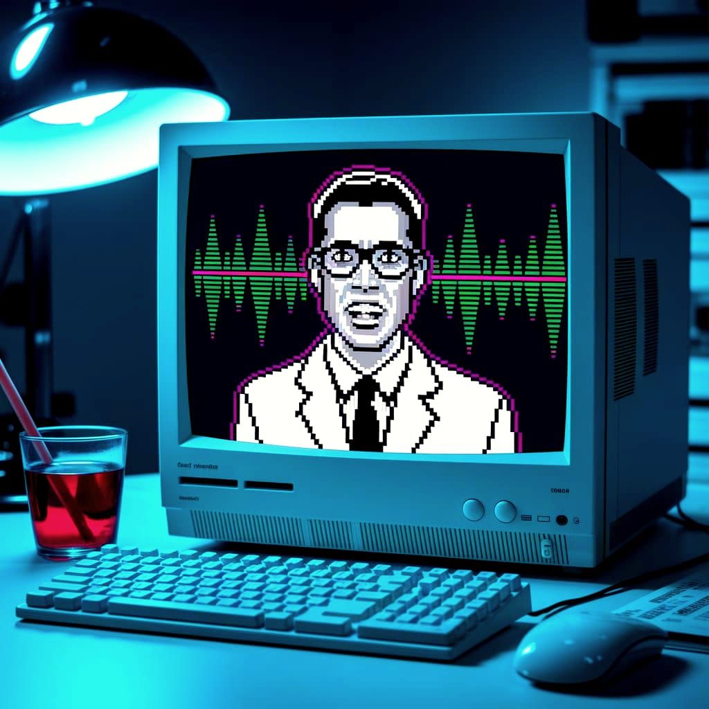 Green Glitch Pixel Portrait on CRT Monitor