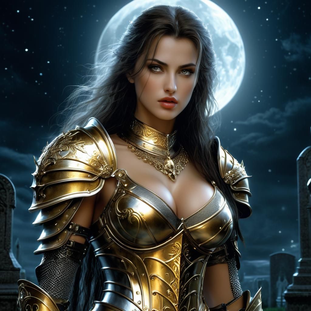 Dazzling Metal Maiden in Midnight Graveyard