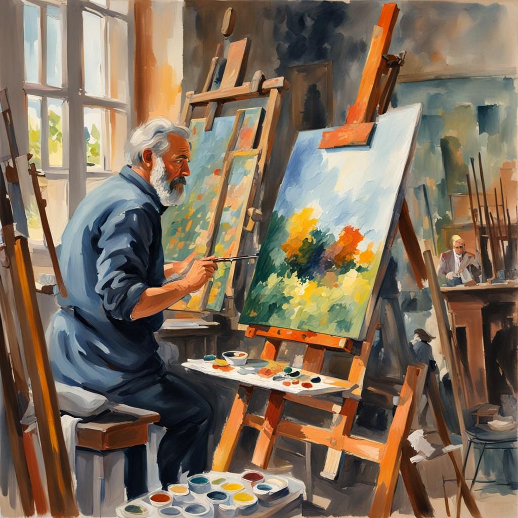 Painter in Studio: Gouache and Watercolor Impression