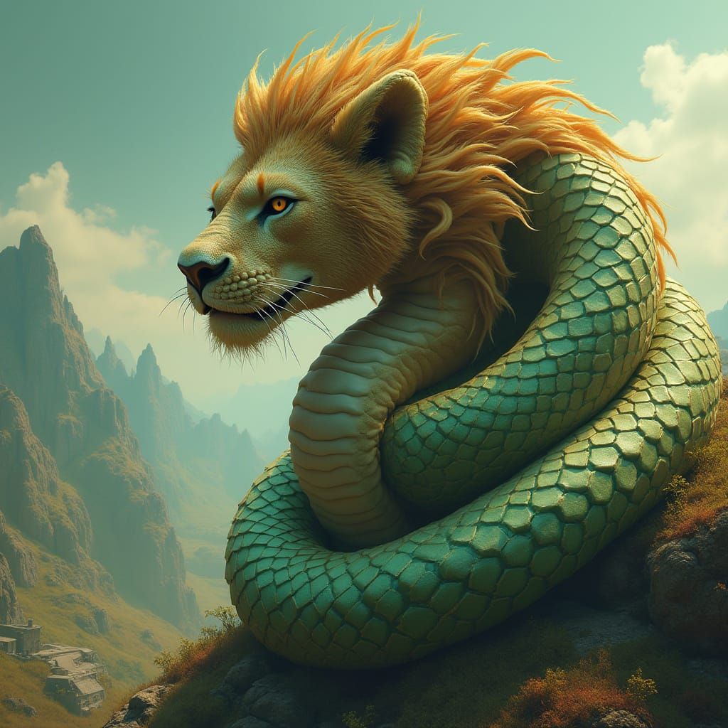 Detailed Hybrid Creature in Fantasy Landscape