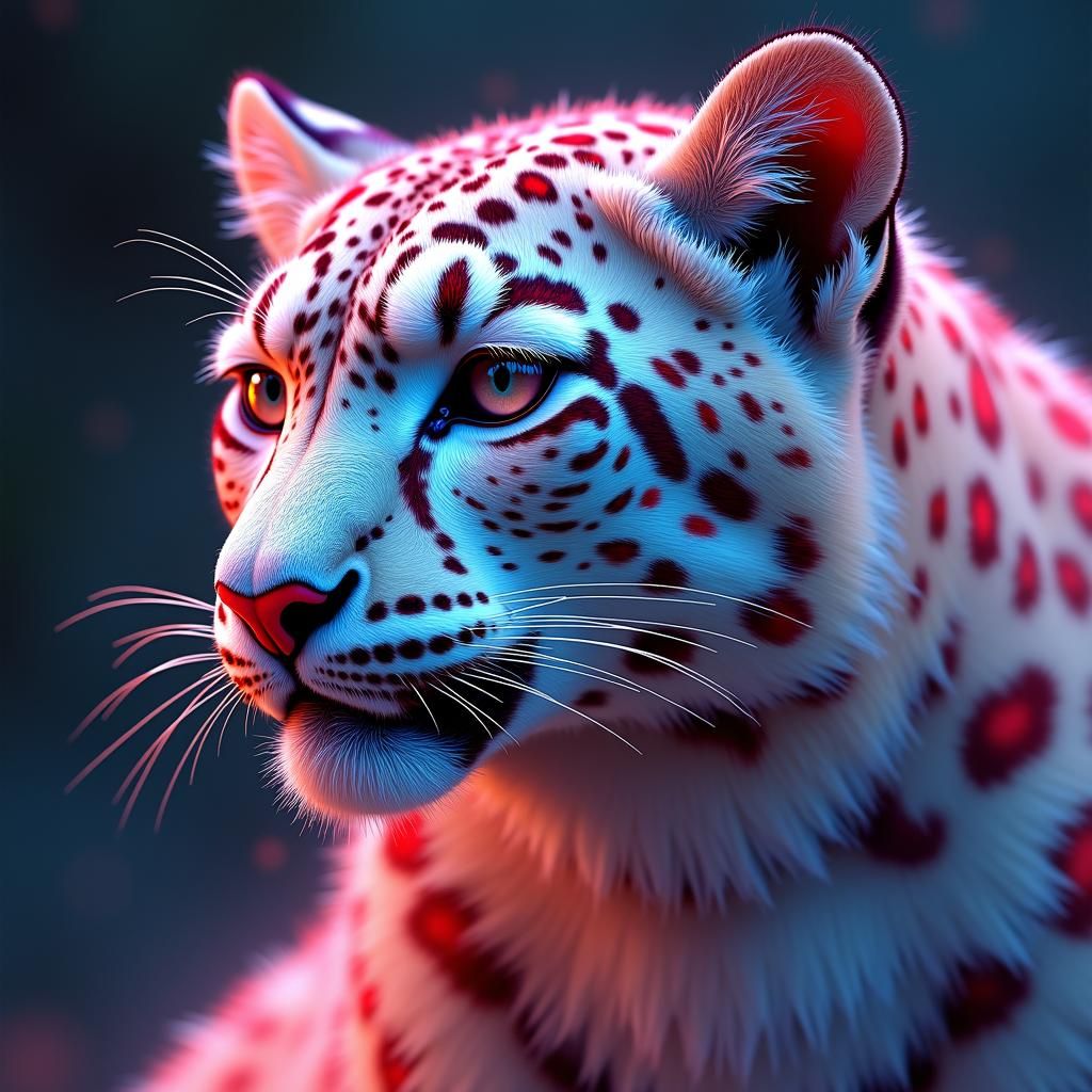 Majestic Snow Leopard Emerges From Sacred Geometry Fractal