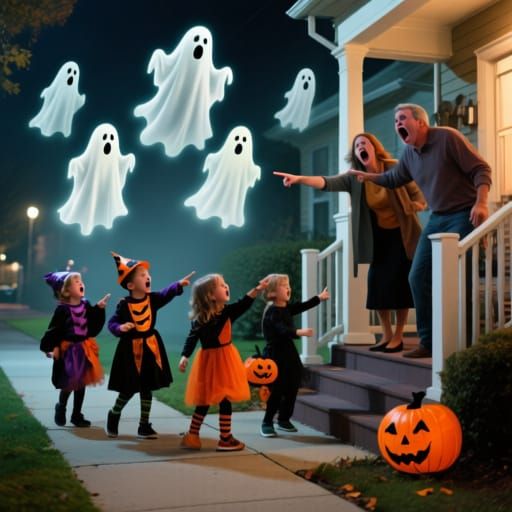 Children in Halloween Costumes See Ghosts, Adults Scream