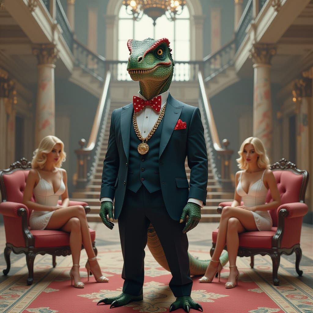 Velociraptor in Abandoned Mansion, Syd Mead Style