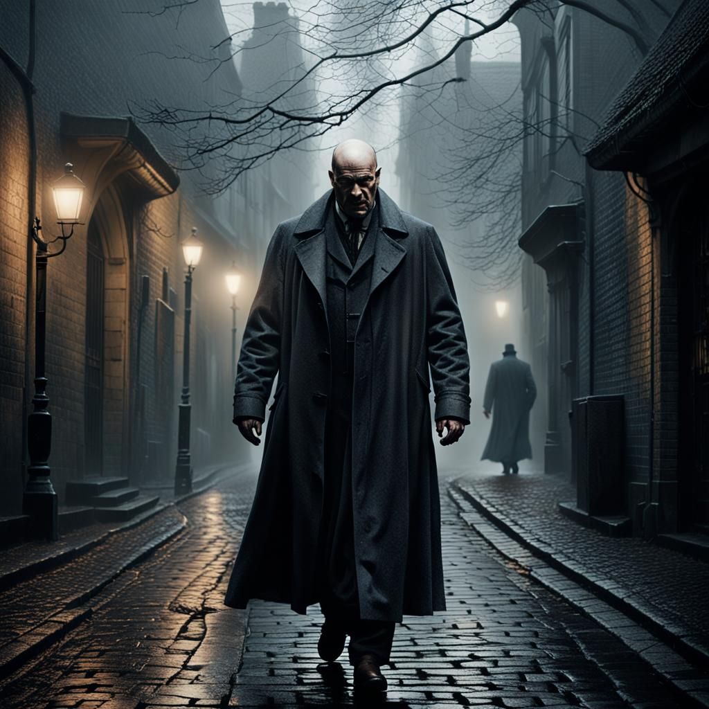 A Melancholic Stranger Walks into a Foggy Autumn Alley