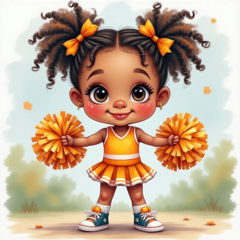 Cheerleader in Watercolor Style with Playful Patterns