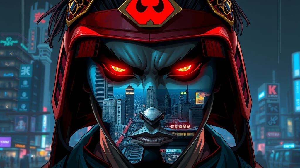 Cyberpunk Samurai in Neon Cityscape