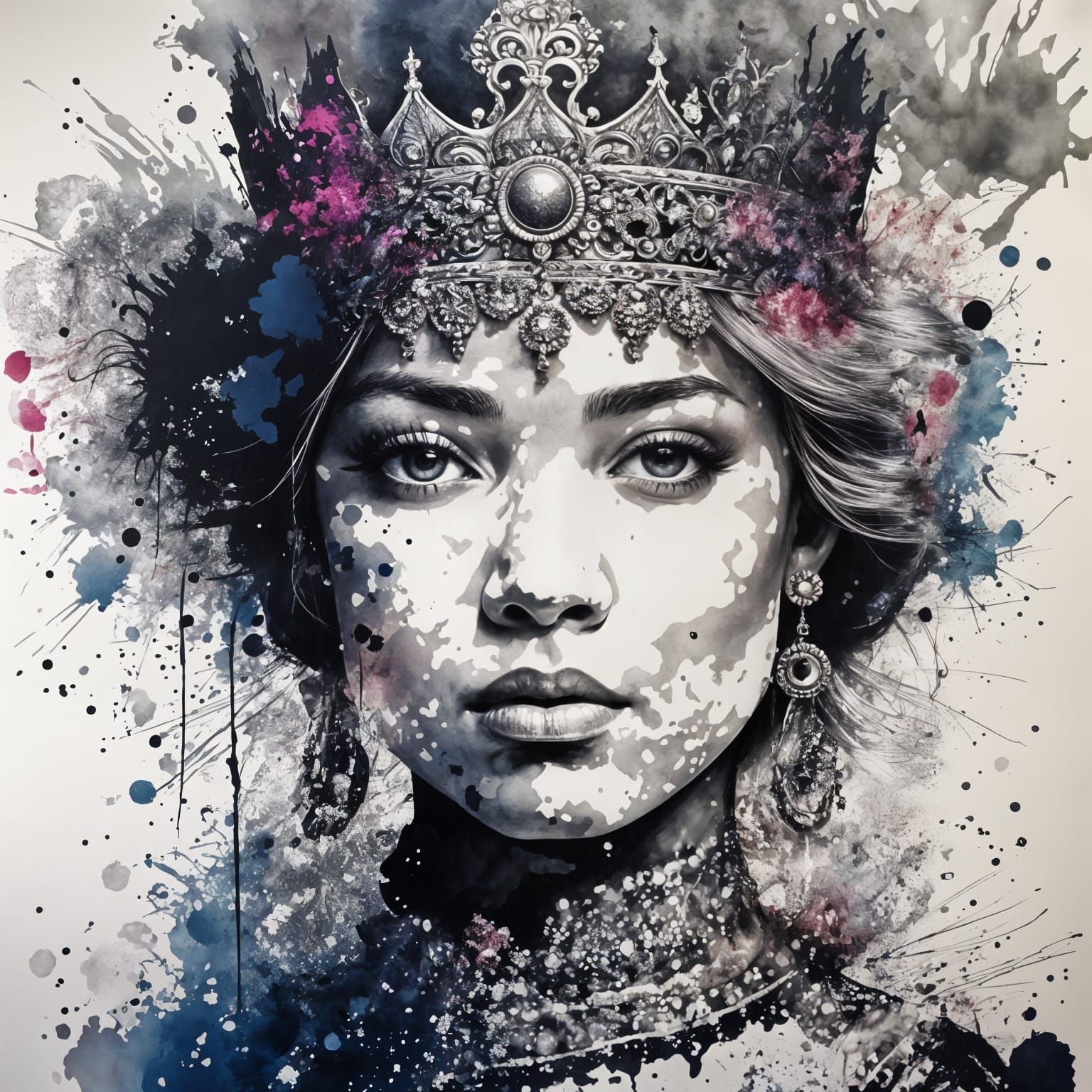 Stunning Princess Portrait in Vibrant Ink Splashes