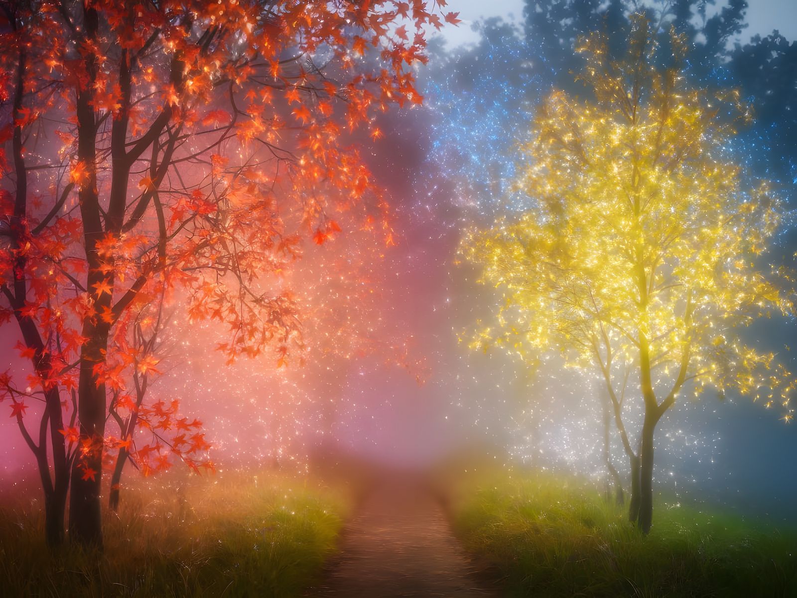 Twilight Forest Glow in Impressionist Style