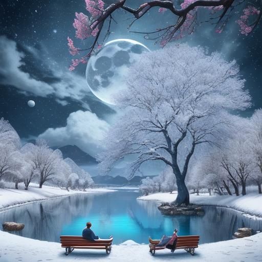 Lakeside Apple Tree Scene: Detailed Matte Painting