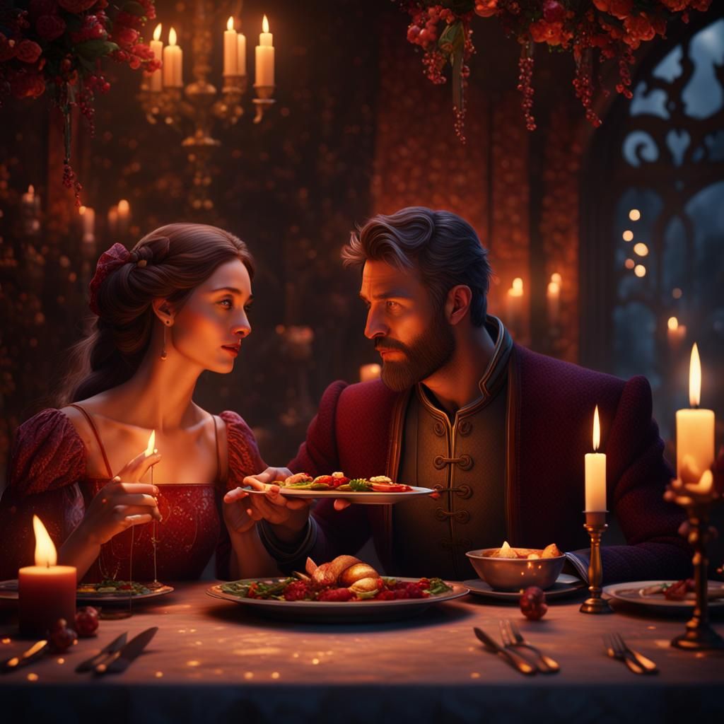 Romantic Candlelit Dinner: Fantasy Concept Art