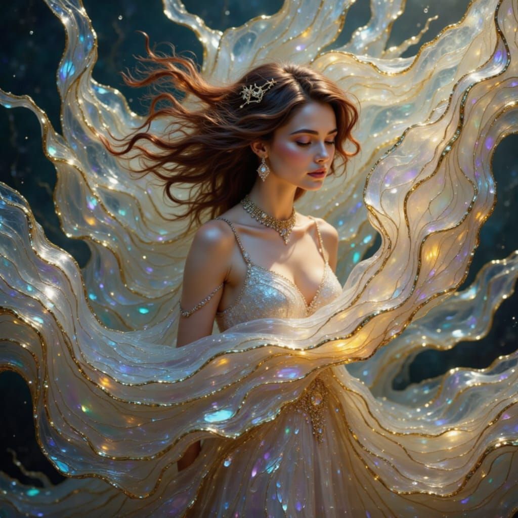 Ethereal Being in Flowing Fabric, Echoing Motion