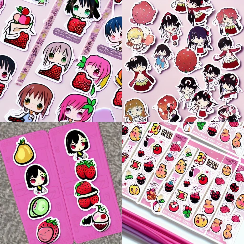Cute Anime Girl Sticker Sheet with Berry Theme
