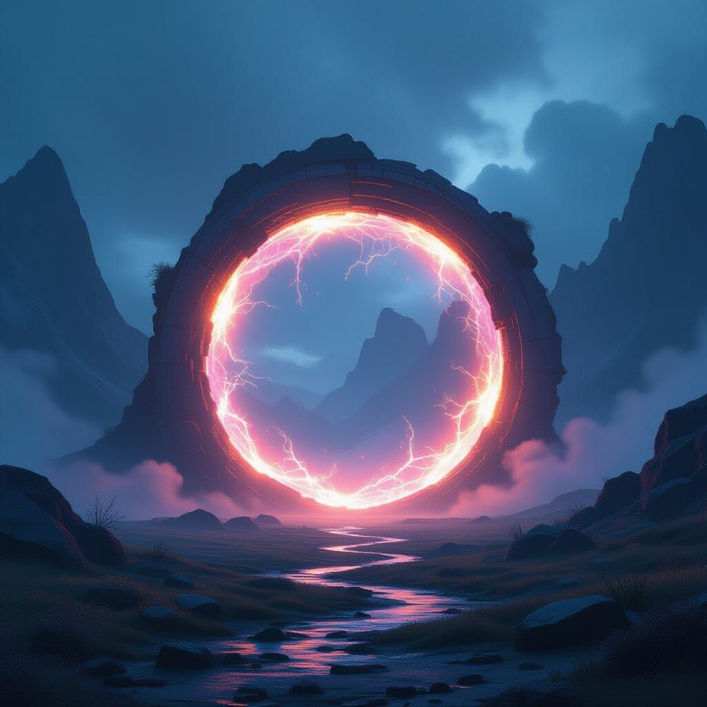 Ethereal Portal Shimmers in Epic Landscape