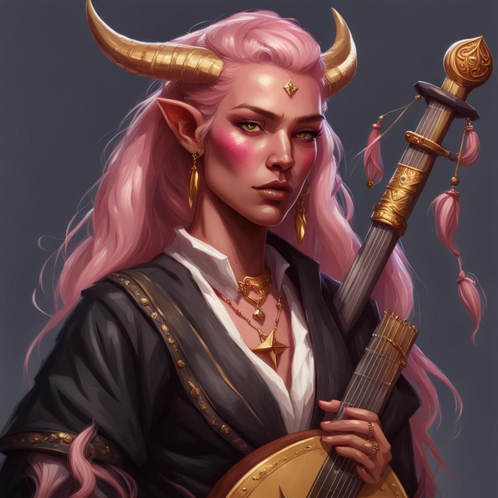 Tiefling Bard Portrait in Hyperdetailed Style