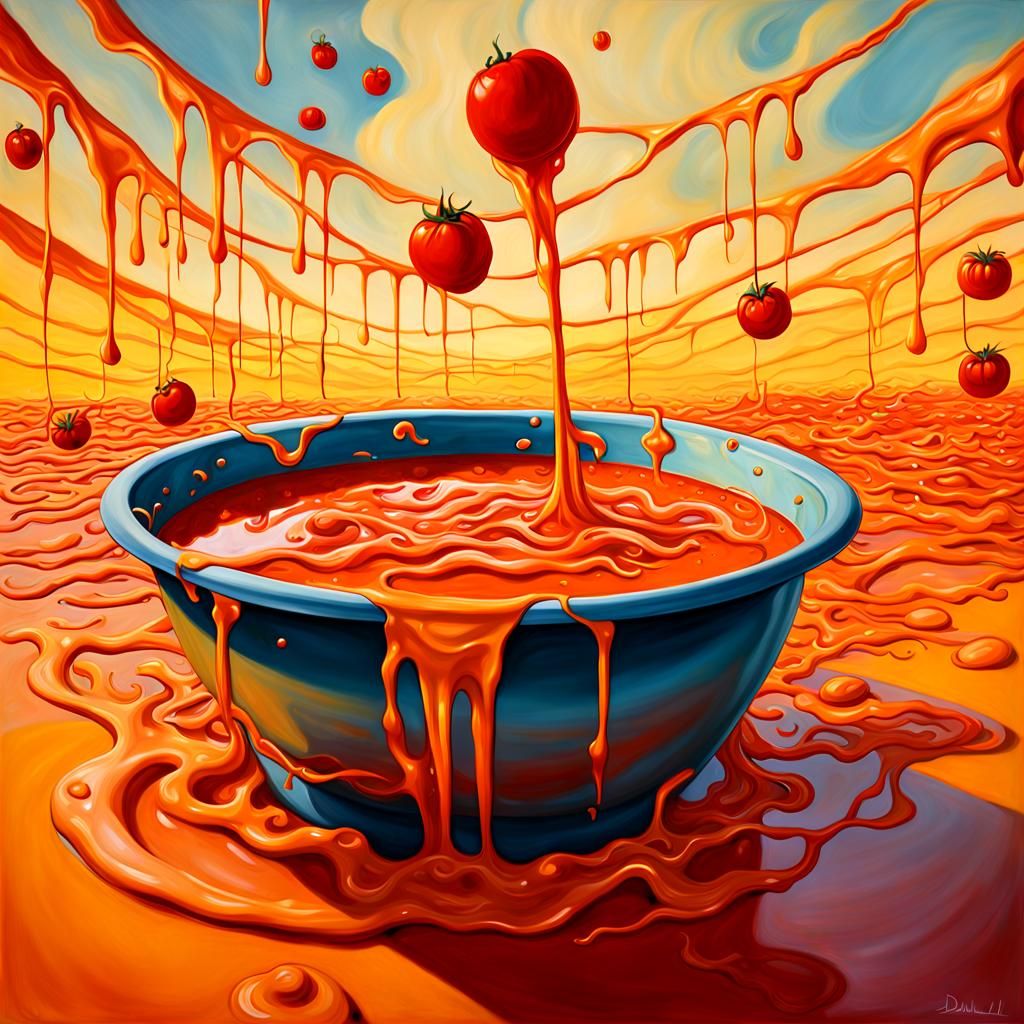 Tomato Soup Jacuzzi Dreamscape in Surrealist Style