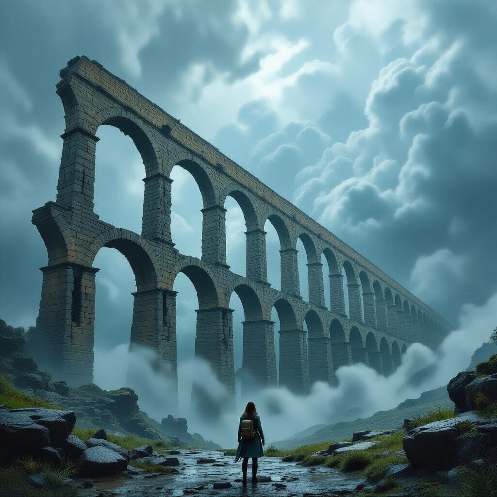 Roman Aqueduct in Tempestuous Skies