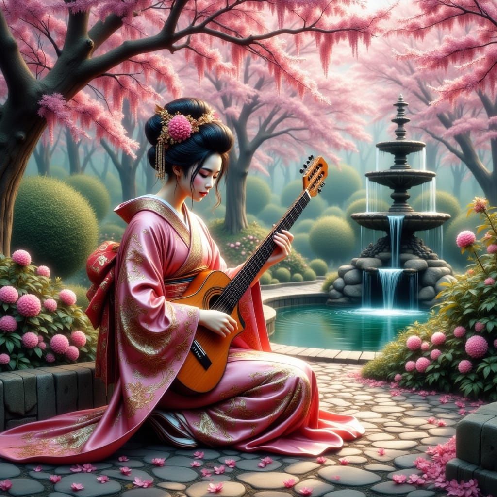 Serene Geisha in Cherry Blossom Wonderland